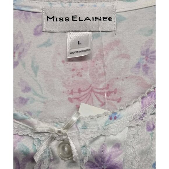Miss Elaine Size Large Brushed Back Floral Print Nightgown Pintuck Lace Trim - Picture 7 of 9